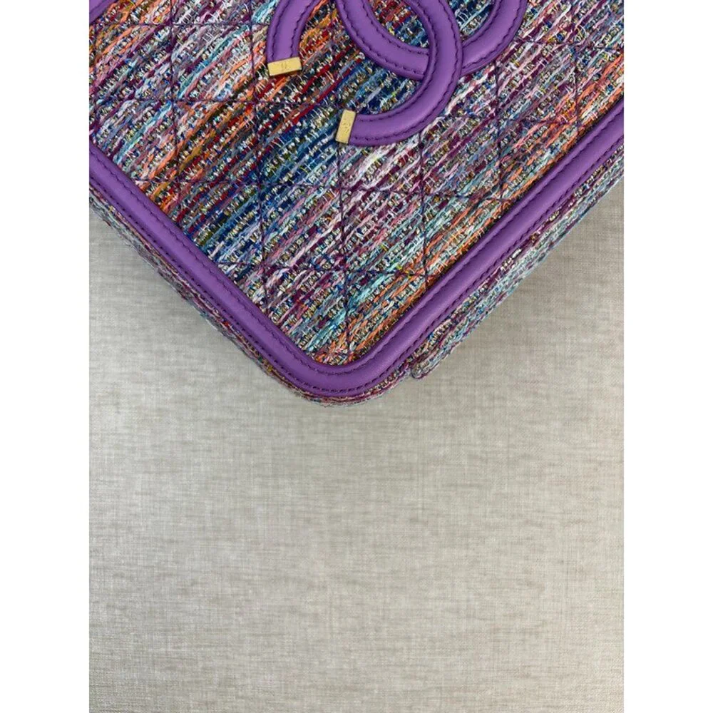 CHANEL Purple Tweed Filigree Vanity Case Medium GHW